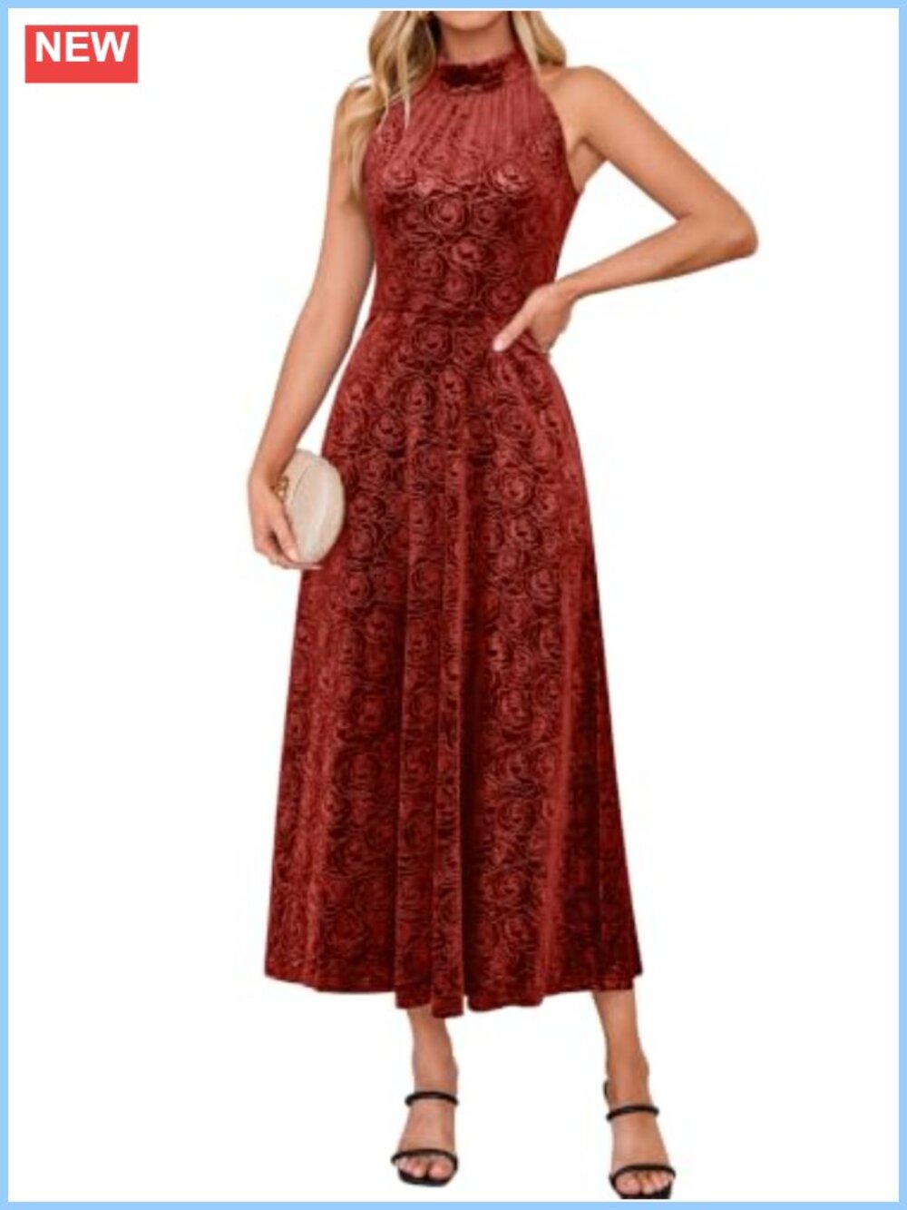 Velvet Halter Maxi Wedding Guest Dress A-Line Sleeveless Keyhole Back